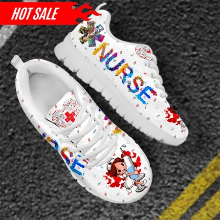 

Spring Premium Nurse Shoes Flats Sneakers for Women s Cartoon Physio Surgical Design Lace Up Footwear Medical Shoe