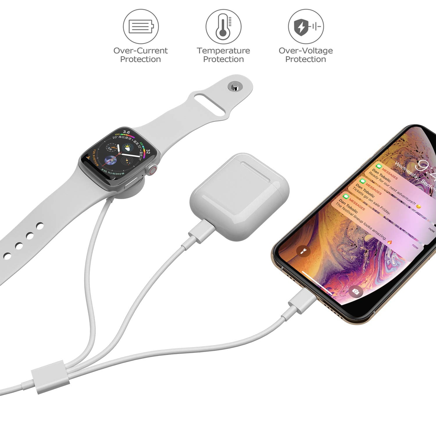 Watch Charger Magnetic 3 in 1 Wireless Charging Cable Apple Watch Series 6/SE/5/4/3/2/1, Competible with iPhone 11/11 Pro/XR/XS/XS - Walmart.com