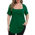 thumbnail image 4 of Gocolloa Womens Plus Size Tops Tunic Sexy Square Neck Short Sleeve Shirts Summer Loose Fit Dressy Casual Blouse Blackish Green 4X, 4 of 6