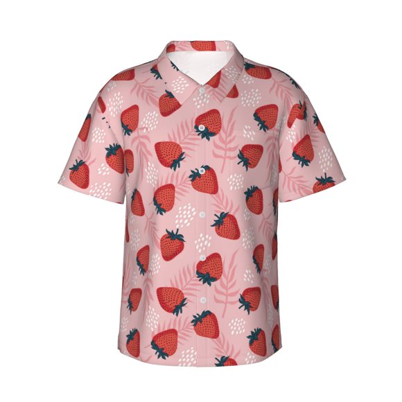Balery Strawberries Camisas hawaianas de manga corta para hombre, camisas playeras de corte holgado, camisas de vacaciones con botones,Small