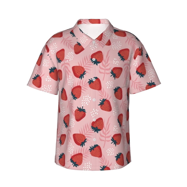Fotbe Strawberries Camisa Hawaiana para Hombre Unisex – Camisa Casual de Verano con Botones de Manga Corta de Algodón y Lino,Small