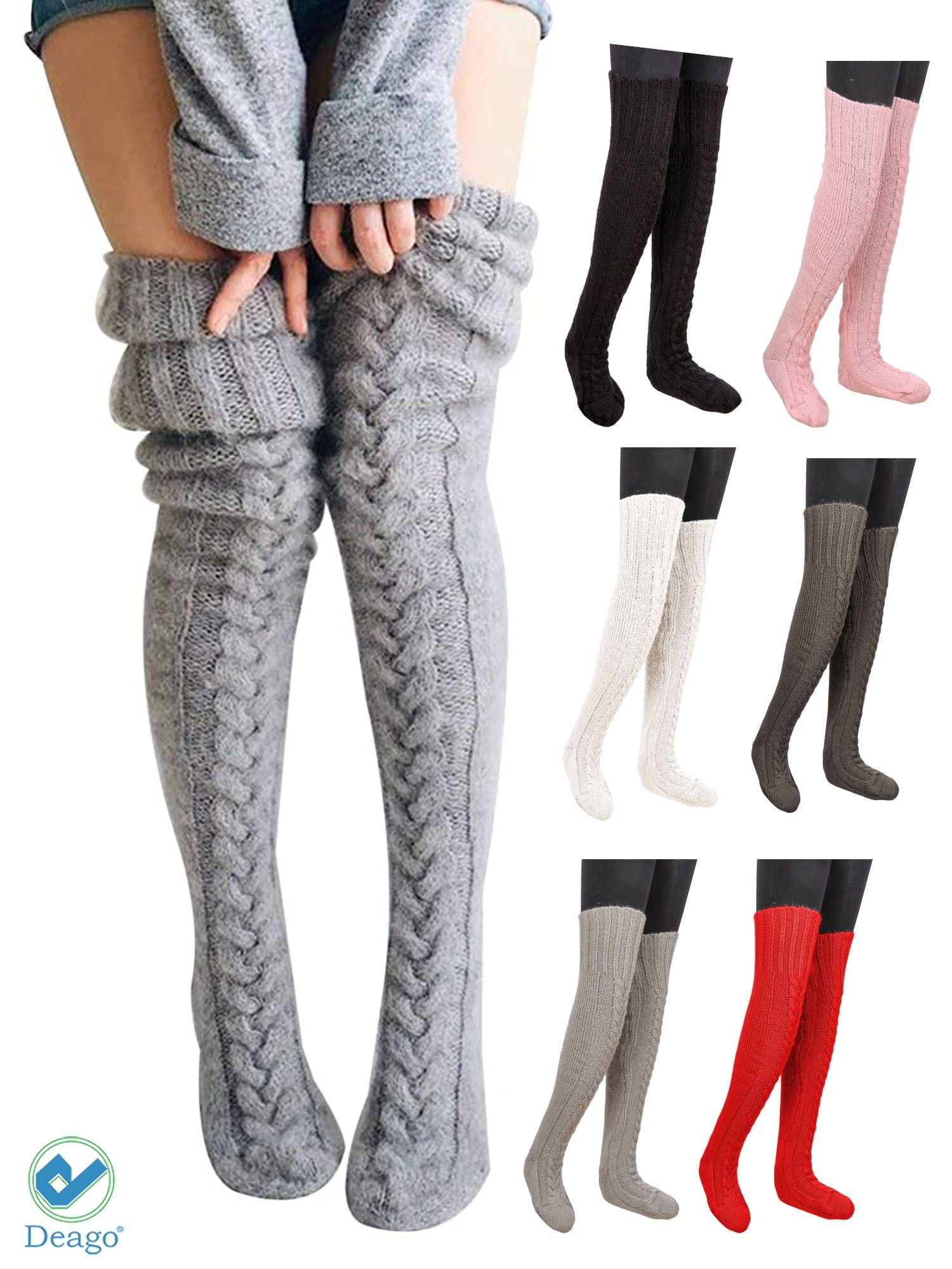 4 Pairs Womens Knit Thigh High Socks Over Knee Cotton Socks Leg Warmers