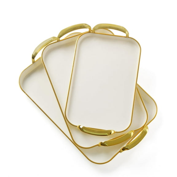 JEESA Set of 3 Serving Platters with Handles Inch Large Party Serving Trays, Reusable Rectangular White Plastic Trays for Food, Dinner, Cookie, Cake, Turkey, Cheese, Fruit, Appetizer C113