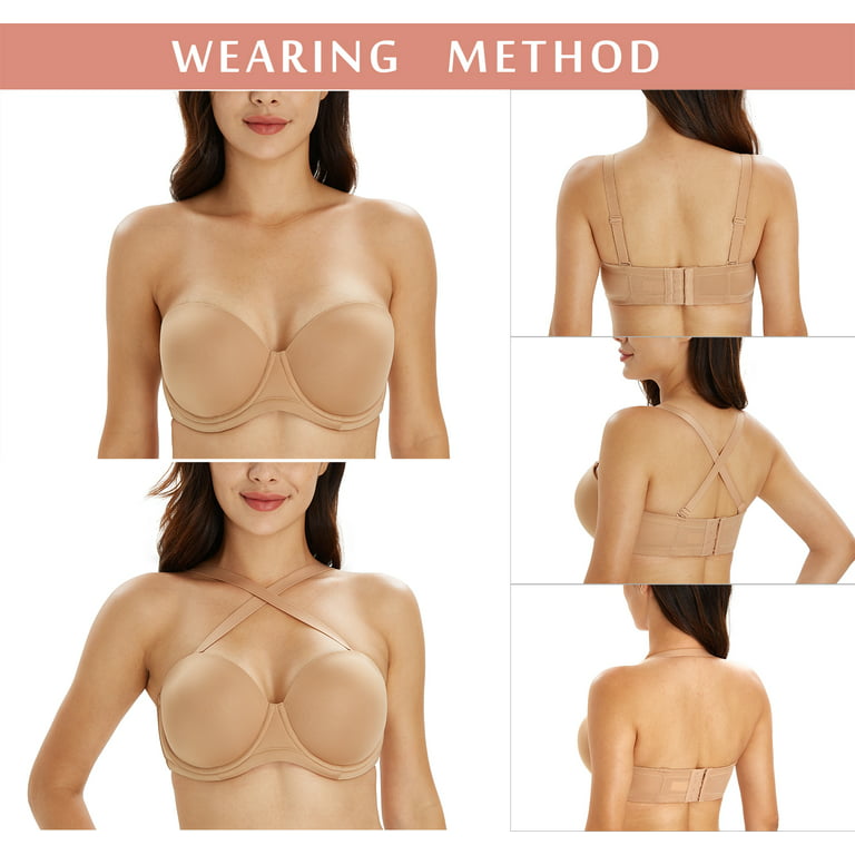 Exclare Women's Multiway Strapless Bra Full Figure Underwire Contour Beauty  Back Plus Size Bra(Walnut,42DD)