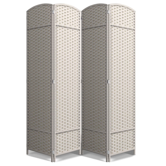 Sorbus 4-Panel Folding Room Divider, Beige Mesh Hand-Woven Privacy Screen, 64" W x 69" H