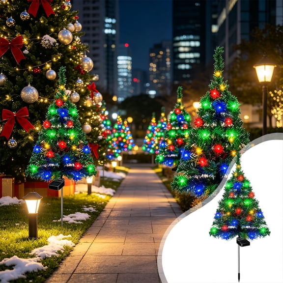 Solar Christmas Tree Lights Outdoor Waterproof Multicolor LED Stake Lights for Holiday Yard Garden Pathway Decoration