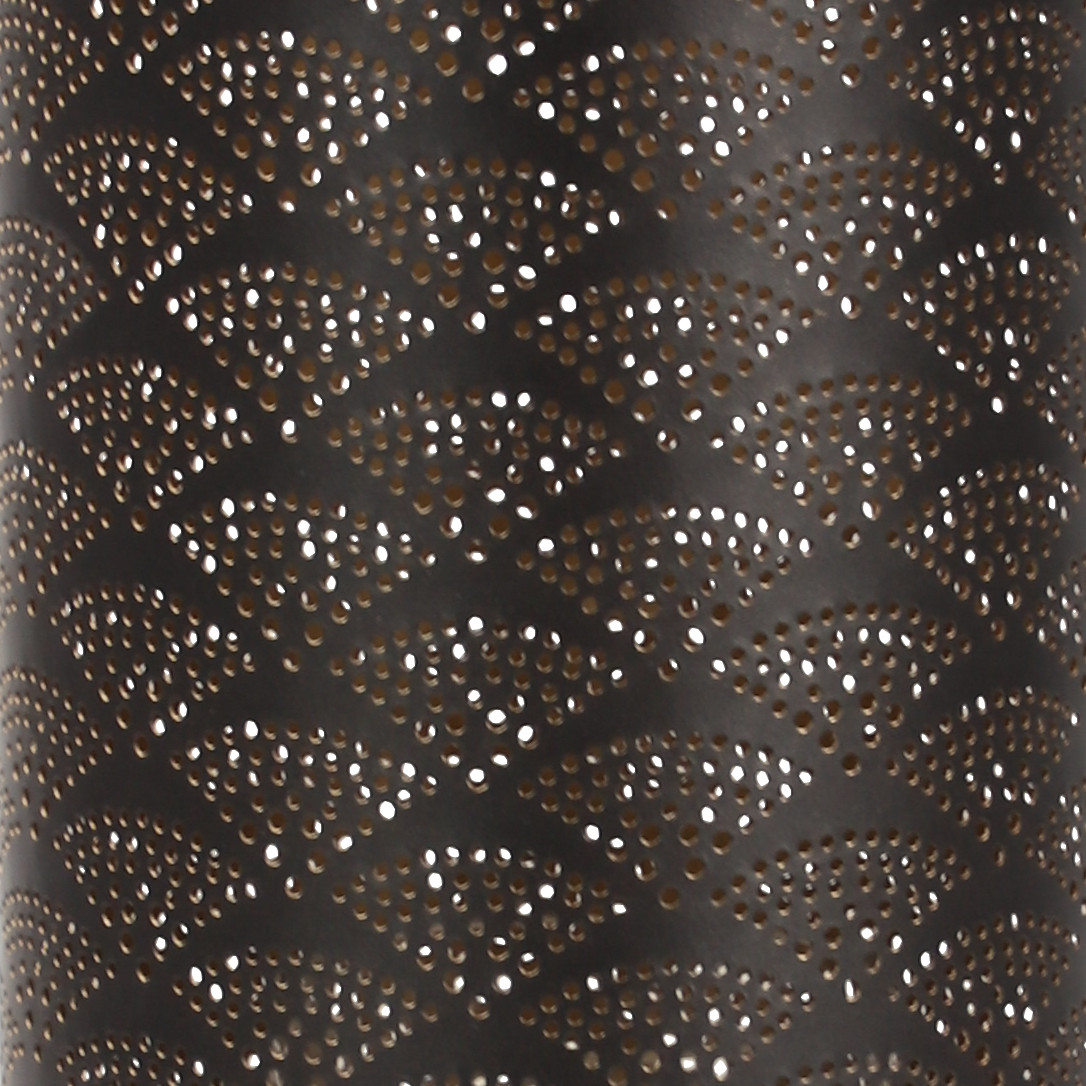 DecMode Modern Style Large Black Cylinder Metal Lantern with Pierced Metal Boho Pattern on Metal Base, 10” x 27”
