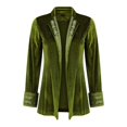 thumbnail image 4 of LEKODE Women's Vintage Embroidered Velvet Blazer Jacket Long Sleeve Open Front Slim Fit Coat Trendy Victorian Steampunk Coat Blackish Green S, 4 of 9