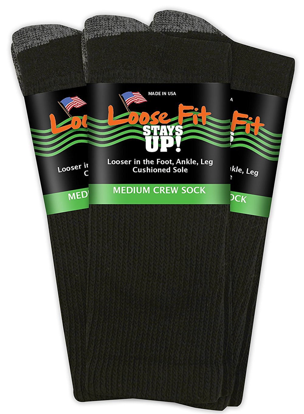 Loose Fit Stays Up Men's and Women's Low Cut Quarter Socks 3 Pack Made in USA! 