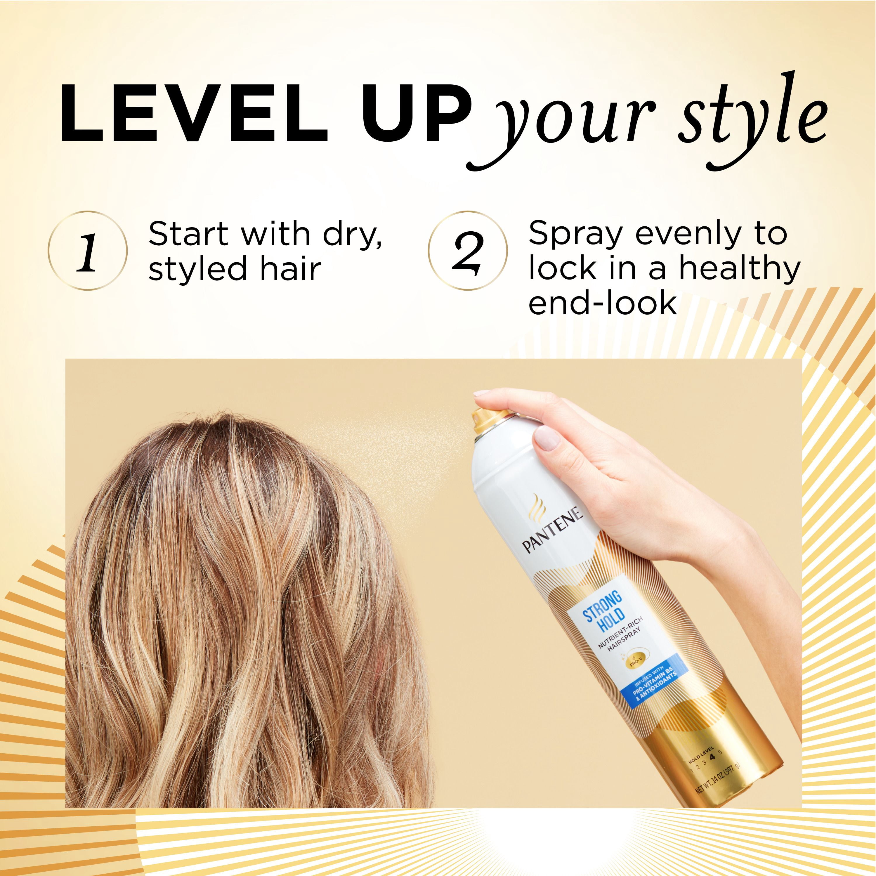 Fixatif à tenue ferme Pantene, niveau 4, formule riche en nutriments avec provitamine B5
