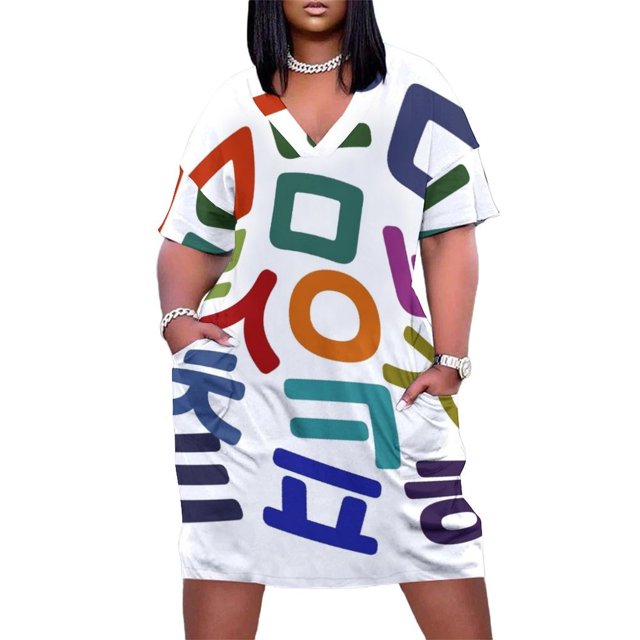 Vestido holgado colorido con bolsillos para mujer traje de hada con alfabeto coreano Hangul consonantes verano