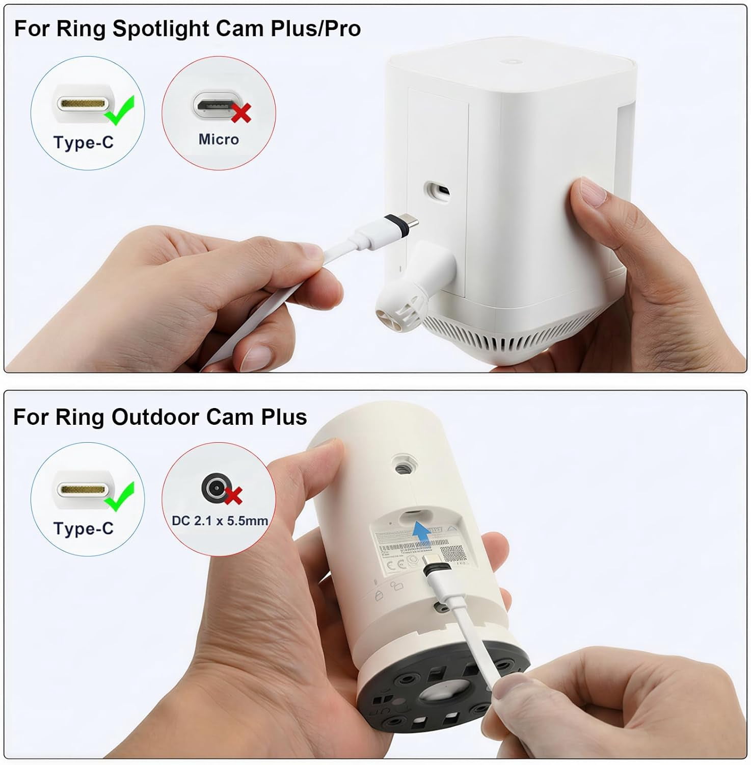 Weatherproof Power Cord for Spotlight Cam Plus/Pro (Battery), 25ft USB-C Outdoor Charging Cable for Continuous Camera Power Supply, White
