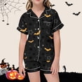thumbnail image 2 of Tisuna Halloween Short Sleeve Pajamas Set For Kids Girls Bat Print Collared Tops And Shorts Pjs Set Loose Fit Casual Kids Halloween 2 Pieces Loungewear For Age 2-13 Years, 2 of 5