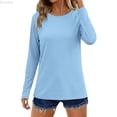 thumbnail image 5 of DuoJiaJ Womens Long Sleeve Top, Crew Neck Solid Color Sun Athletic Top Blue XL, 5 of 5