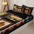 thumbnail image 3 of Castle Fairy Rustic Patchwork Wildlife Zipper Queen Comforter Set with Fitted Sheet and 2 Pillowcases,Bear Deer Boho Aztec Zipper Bedding Set,Sage Red Cream,Black Reversible,4 Pieces, 3 of 6