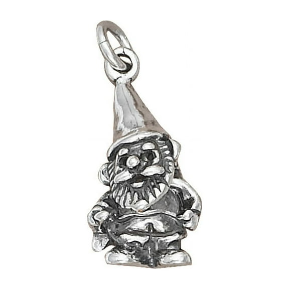 Sterling Silver 16" .8mm Box Chain 3D Garden Gnome Pendant Necklace