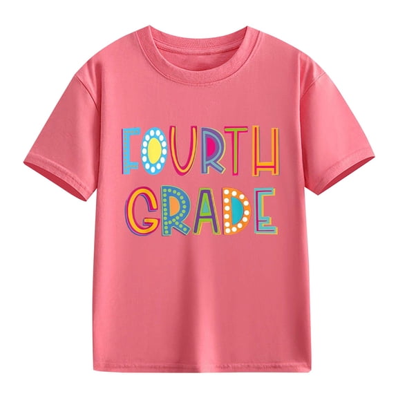 UACY Girls Fourth Grade Back to School T Shirt Short Sleeve Crew Neck Cotton Casual Graphic Tee for Kids (Pink, 3-4 Years)