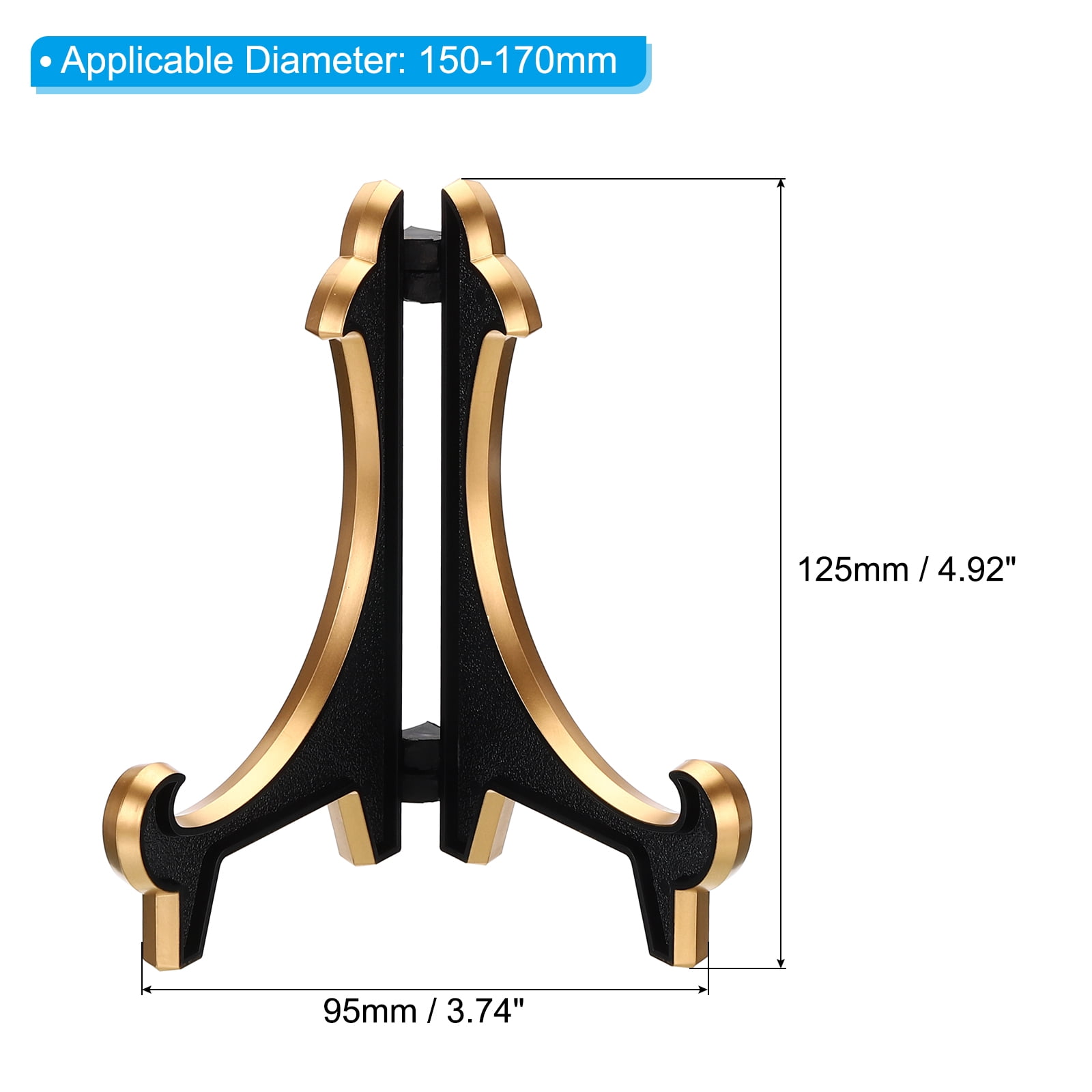 Unique Bargains 5" Acrylic Decorative Plate Stand Holder Display Holder Black Gold