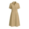 thumbnail image 6 of Guieoi Womens Dresses Plus Size Loose-Fit Summer Fashion Cotton-Linen-Look Dress with Lapel Short Sleeves and Long Hem Beige XL, 6 of 6