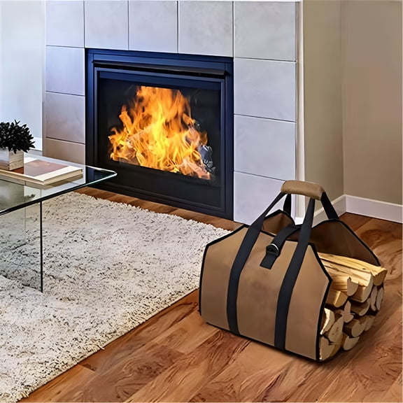 LAMIRO Canvas Firewood Storage Bag with Reinforced Handle,Waterproof Foldable Log Carrier Tote for Fireplace
