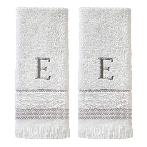 SKL Home Casual Monogram Hand Towel (2-Pack), E, 16x26, White
