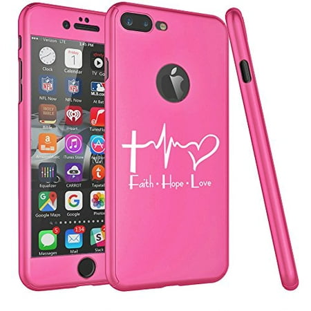 For Apple iPhone 360° Full Body Thin Slim Hard Case Cover + Tempered Glass Screen Protector Faith Hope Love EKG Christian (Hot Pink For iPhone 7)