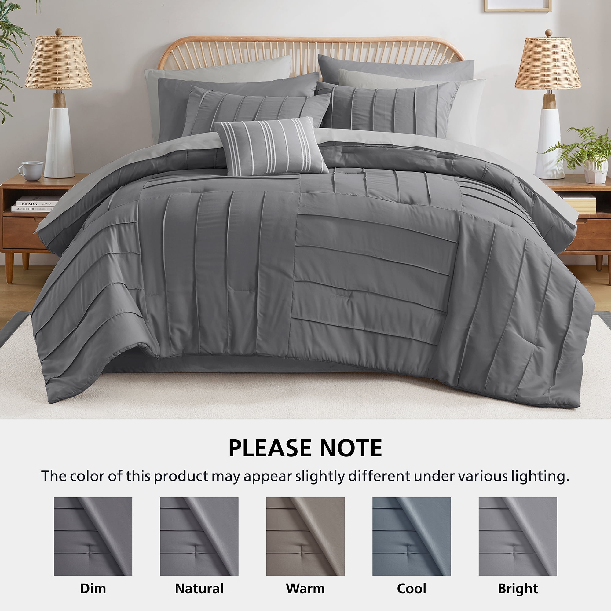Mainstays All in One Reversible Comforter and Sheet set- 11 Piece, Full, Grey Texture