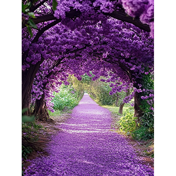 Purple Blossom Path Decorative Painting/Canvas Art， Ideal for Living Room， Bedroom， Study， Office， Hallway， Dining Room， Entryway， adding a Touch of Nature and Serenity with Floral Tree Canopy.