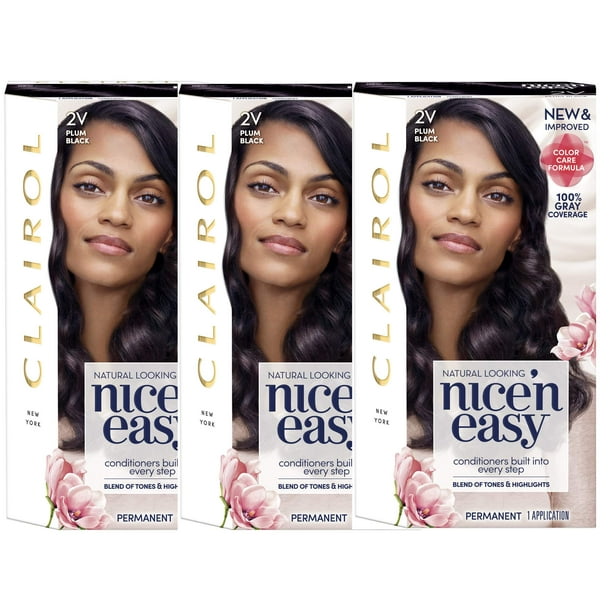 Clairol Nice n' Easy Permanent Hair Color, 2V Plum Black, 3 pack - Clairol Nice n' Easy Permanent Hair Color, 2V Plum Black, 3 pack -