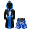 thumbnail image 5 of Raenseen Kids Boys Boxing Gown Hooded Robe Boxing Outfit Long Sleeve Metallic Satin Robe Hooded Cloak Blue 10, 5 of 9