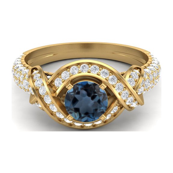 6MM Round London Blue Topaz 925 Sterling Silver Gold Vermeil Women Valentines Day Gifts Ring