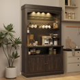 thumbnail image 1 of Yiwa Farmhouse Coffee Bar Cabinet, 72 Inch Tall Sideboard with LED Lighting, Storage Hutch, Wine Rack & Glass Shelf, 1 of 8