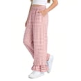 thumbnail image 5 of ITSAME Girls Casual Pants, Elastic Waist Plaid Print Ruffle Hem Kids Fashion Casual Pants Pink Size 11-12, 5 of 7