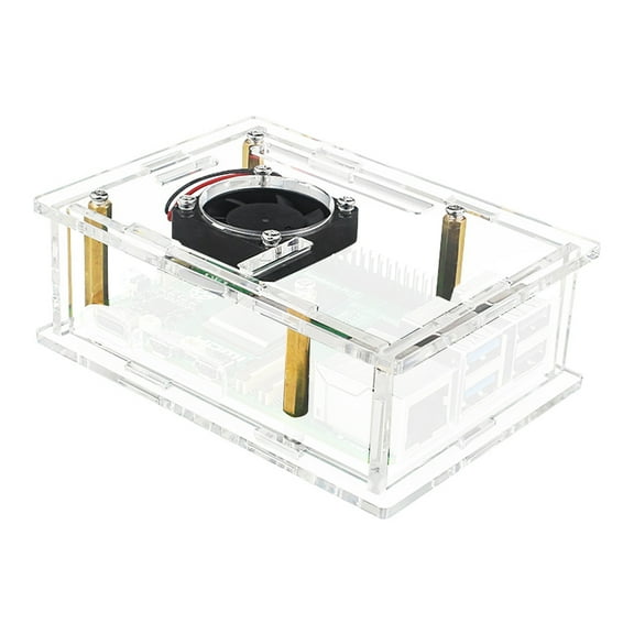Transparent Acrylic Case with Fan for Raspberry Pi 5 Maximum Airflow Convenient Access to Ports