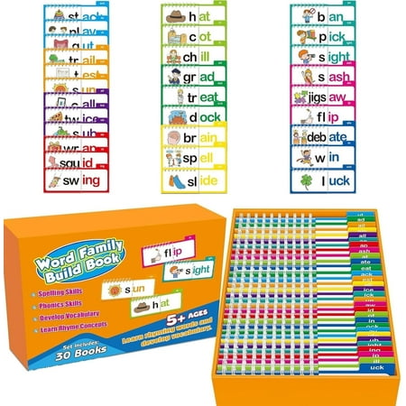 Word Family Build Book, 30 Read and Rhyme Flip Books, Interactive Word Families & Learn to Read Phonics Flash Cards, for Building Foundational Reading Skills
