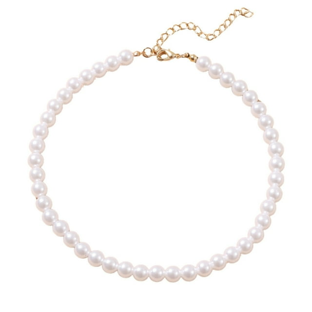 Collier Imitation Perle Rétro avec Bague Collier Élégant Fait Main Bague Bijou Unisexe pour Hommes et Femmes