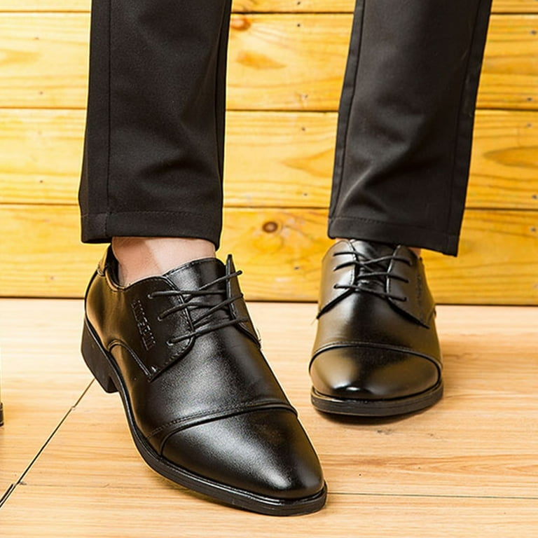 HSMQHJWE Mens Boots Casual Casual Mens Shoes Leather Fashion Summer And Autumn Men Leather Shoes Low Heel Pointed Toe Lace Up Solid Color Simple