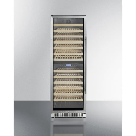 Upright dual zone wine cellar with glass door  digital thermostat  and stainless steel cabinet