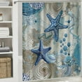 thumbnail image 6 of Creowell  Nautical Coastal Shower Curtain Ocean Beach Seashell Starfish Coral Fabric Bathroom Decor Set with Hooks White, 6 of 7