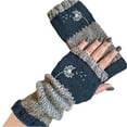 thumbnail image 2 of Knit Fingerless Gloves for Women, Cute Embroidery Splicing Womens Knitted Glove, Warm Cozy Winter Vintage Navy One Size, 2 of 3