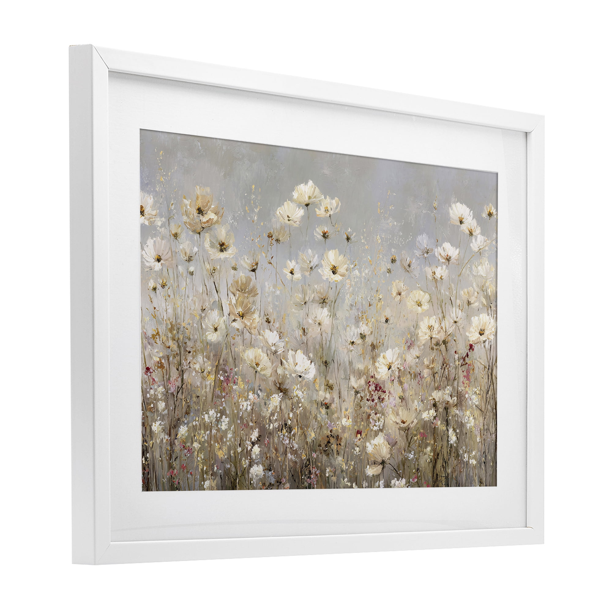 Stupell Industries White Daisy Clusters Meadow White Framed Print Under Glass, design by Jacky Ngan