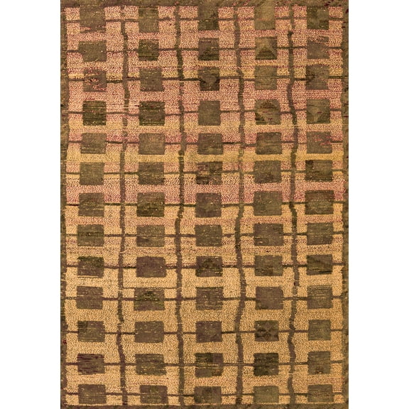 Ahgly Company Indoor Rectangle Abstract Orange Modern Area Rugs, 5' x 7'