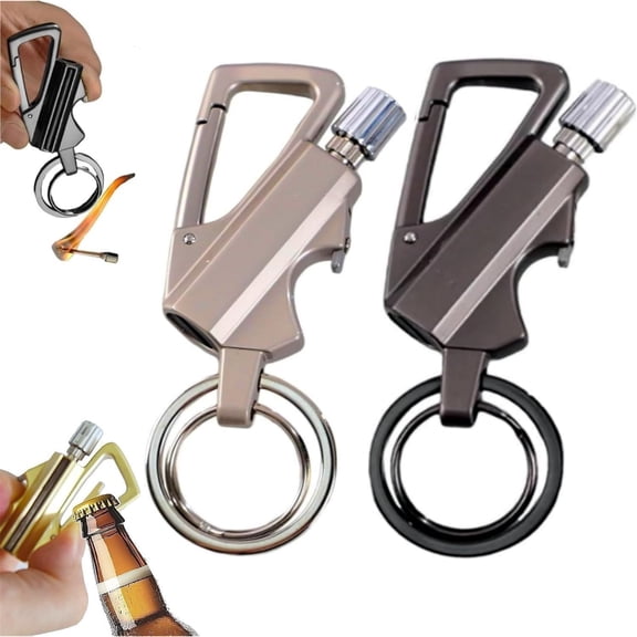 Permanent Match Infinity Lighter - 3-in-1 Keychain Bottle Opener Igniter, with Multitool Keychain Bottle Opener, Outdoor Survival Permanent Igniter (Black*2),2