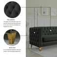 thumbnail image 3 of Velvet Tufted Sofa for Living Room - Modern Square Arm Couch with Button Upholstery & Metal Legs, Stylish Sofa for Bedroom (Black), 3 of 9
