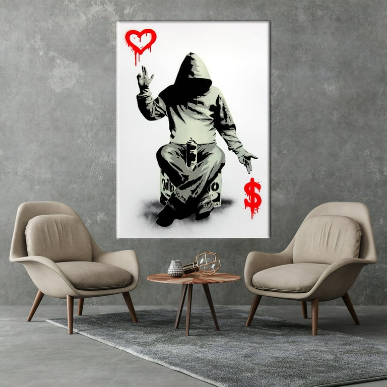 Banksy Boy Art Canvas, Banksy Heart Poster, Love Or Money Wall