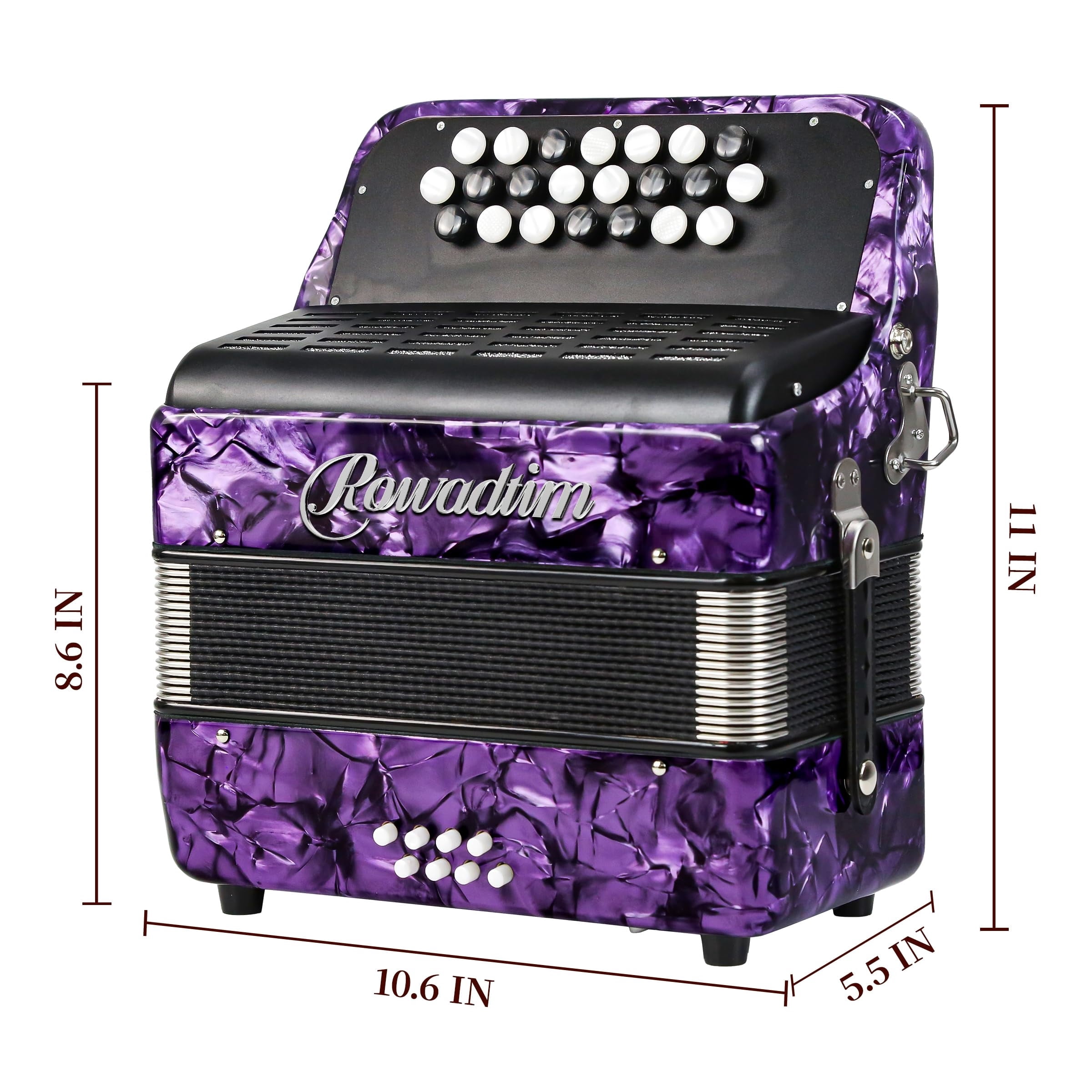 Rowadtim 22 Keys Accordion, 8 Bass Student Piano Accordions Suitable for Beginners and Students; Lightweight and Portable, with  Backpack and Adjustable Straps ( Purple)