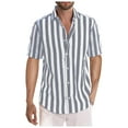 thumbnail image 5 of QBGSAY Mens Shirts Summer Beach Casual Yarn Dyed Striped Lapel Short Sleeved Shirt Classic And Comfortable Top, 5 of 6