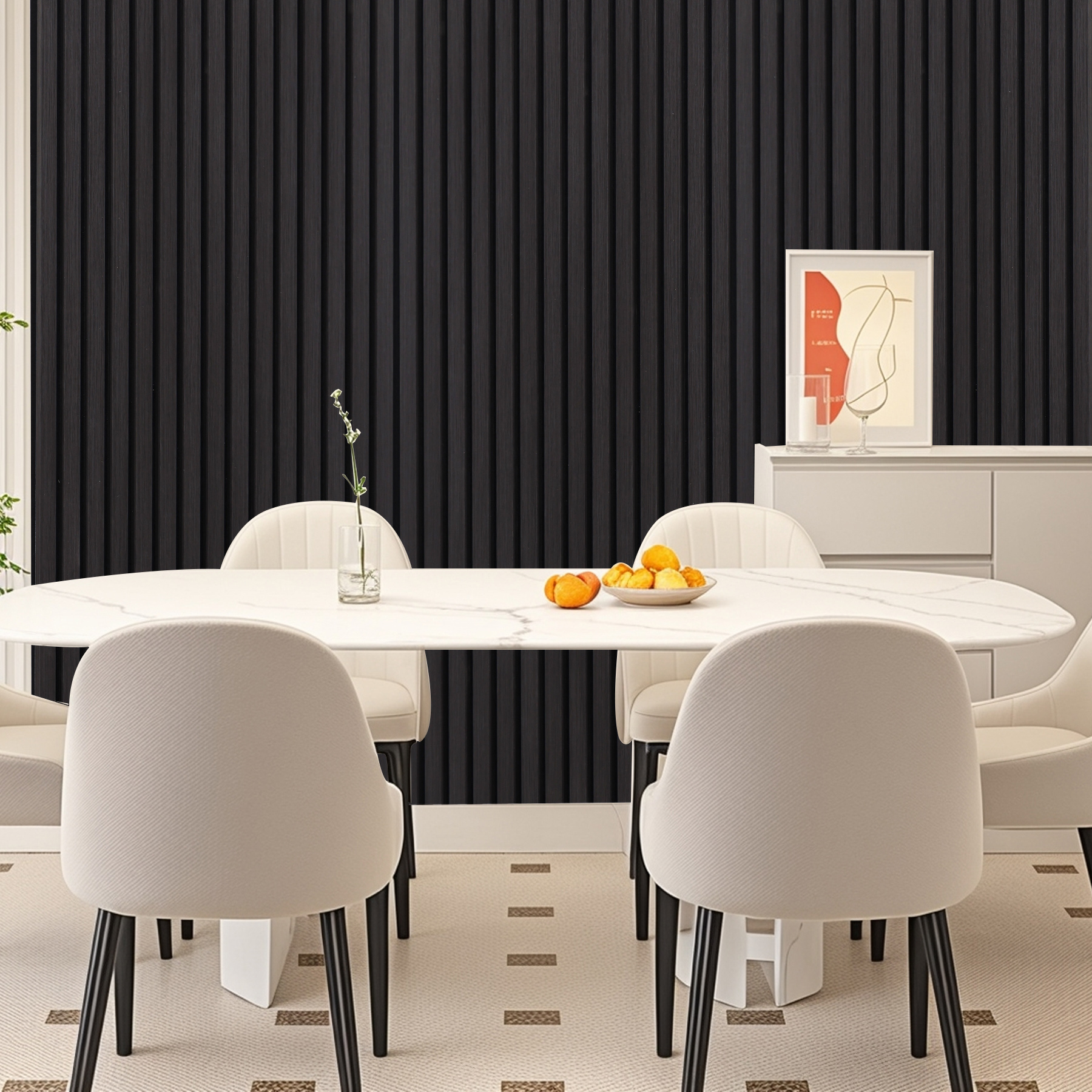 Taaizau 3D Slat Acoustic Wall Panels with Wood Finish Accent, 4 Pack Sound Absorbing Paneling for Studio, Office, Living Room, Bedroom Interior Decor (Matte Black, 48''L x 24''W)
