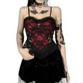 thumbnail image 3 of Women Gothic Style Camisole, Red Black Sweetheart Neckline Lace Hem Spaghetti Strap Tank Tops, 3 of 9