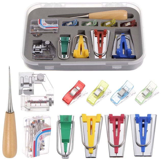 Unique Bargains Bias Tape Maker Kit 4 Size with Sewing Clip, Presser Foot, Positioning Pin, Awl